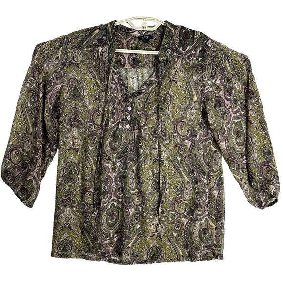 Apt 9 Tunic Top M Green Purple Sheer Paisley Boho Chic Artsy Cottagecore Fairy - Picture 1 of 8